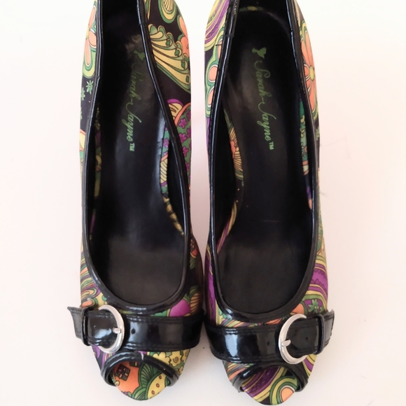 Sarah Jayne Floral Print Fabric Peep Toe 4 1/2" Heels sz 9 M - Picture 2 of 12